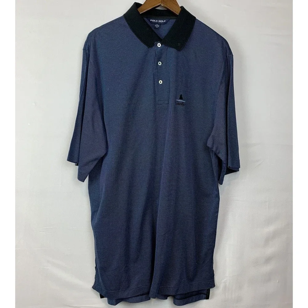Polo Golf Ralph‎ Lauren Men Blue Black Check Cotton Short Sleeve Shirt Size XL